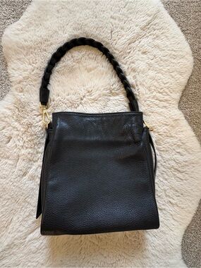 Viola Castallini Italy Genuine Leather Shoulder Bag Black Braided Handle